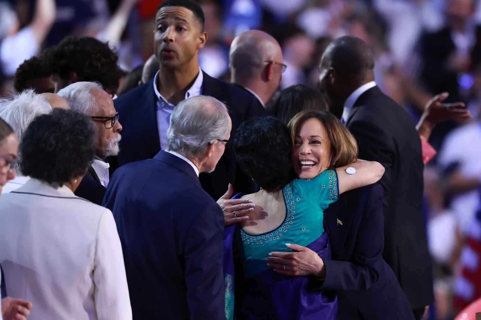 Kamala Harris celebrates after accepting the Democratic presidential nomination at the Democratic National Convention on August 22, 2024 in Chicago, Illinois (Joe Raedle/Getty Images)